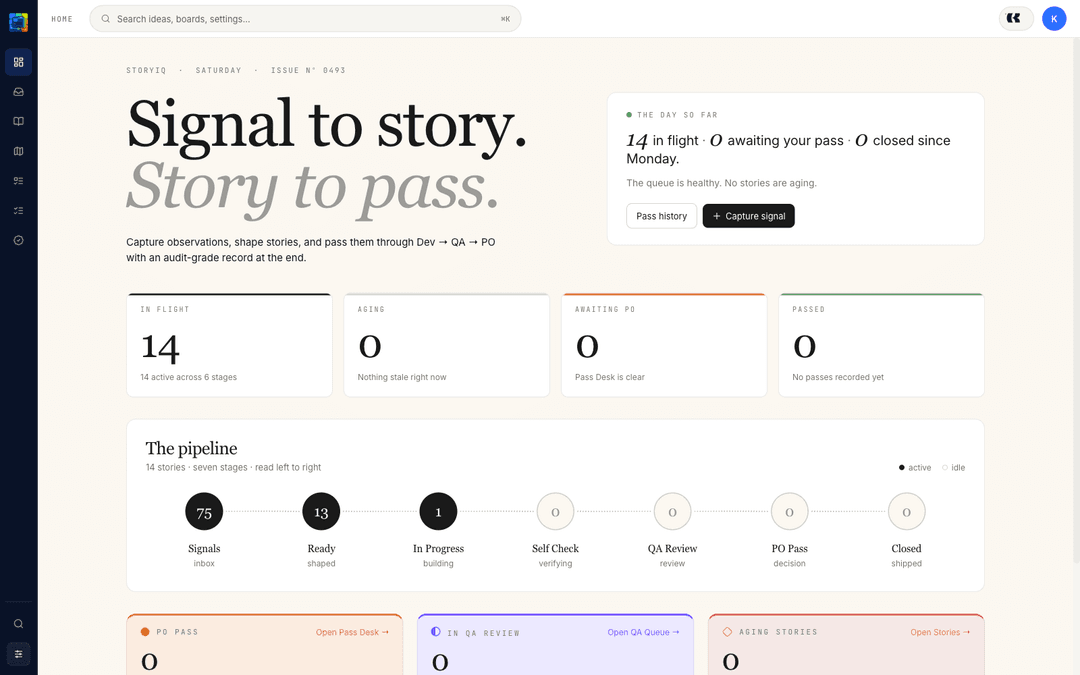 StoryIQ: Signal-to-Pass Approval Workflow